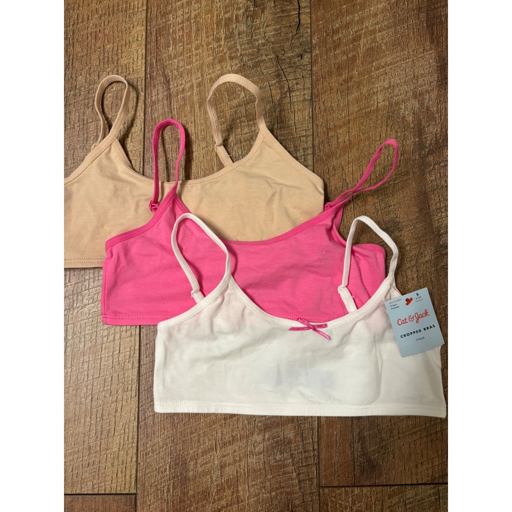 Cat & Jack Size girls Small 6/6X Cropped Bras Girls White Pink Tan 3 Pack